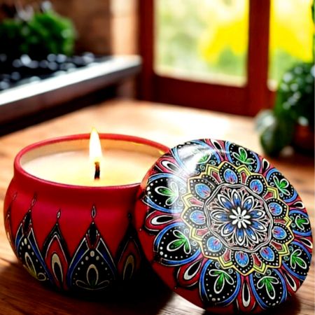 Handcrafted Multicolor Tin Mandala Soy Candle For Home Decor
